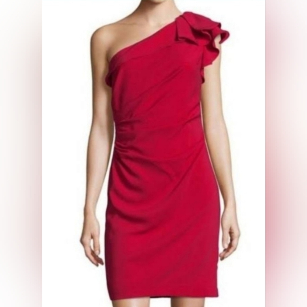 Carmen Marc Valvo Infusion Ruffled One Shoulder Red dress size 6